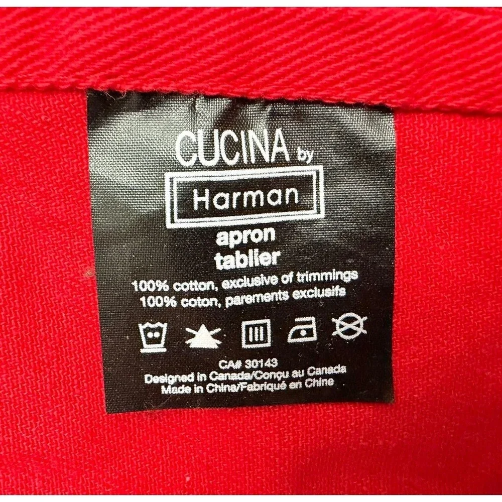 Cucina by Harman Red Cotton Kitchen Apron Adjustable Bib Chef Cooking Baking BBQ